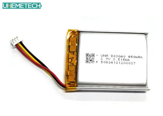 คุณภาพ  3.7V 950mAh 803040 Polymer Lithium-ion Battery With IEC62133 For Oudoor Electronics โรงงาน