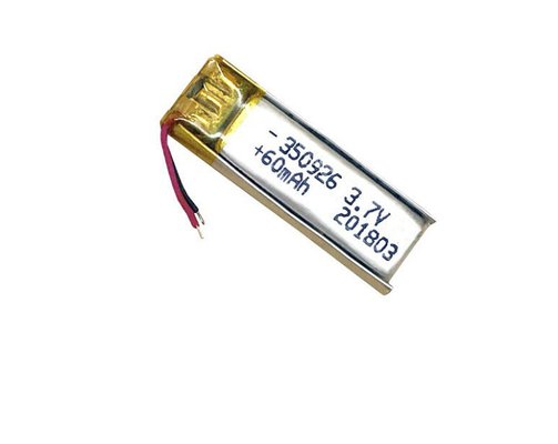 อายุการใช้งานมากกว่า 500 จังหวะ สามารถชาร์จใหม่ได้ 3.7V 60mAh แบตเตอรี่ไอออนลิตียม โพลิเมอร์ 350926 สําหรับหูฟัง