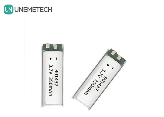 801437 3A แบตเตอรี่พอลิเมอร์อัตราการทํางานสูง 3.7v 350mah แบตเตอรี่ Lipo สําหรับอุปกรณ์อิเล็กทรอนิกส์ IoT