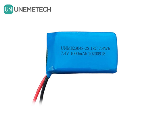 2S แบตเตอรี่ LiPo / แบตเตอรี่โพลีเมอร์ลิตถี 18C 7.4v 1000mah 823048