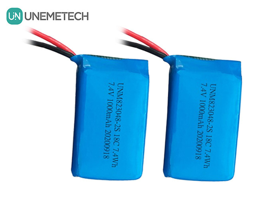 2S แบตเตอรี่ LiPo / แบตเตอรี่โพลีเมอร์ลิตถี 18C 7.4v 1000mah 823048
