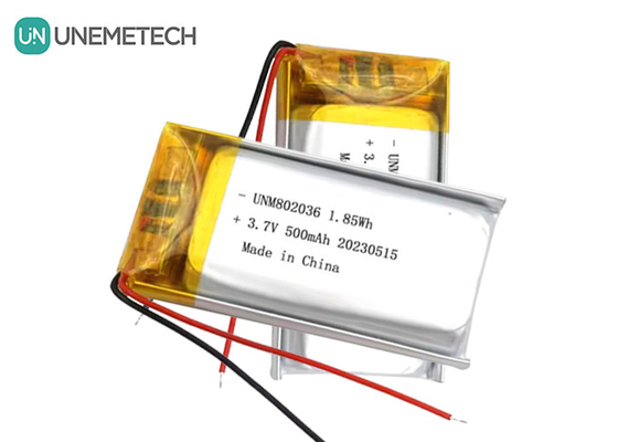 UNEMETECH 3.7V แบตเตอรี่พอลิมเมอร์ลิตยูไอน 500mAh แบตเตอรี่พอลิมเมอร์ลิตยู 802036 1.85Wh แบตเตอรี่ LiPo