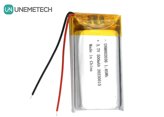 UNEMETECH 3.7V แบตเตอรี่พอลิมเมอร์ลิตยูไอน 500mAh แบตเตอรี่พอลิมเมอร์ลิตยู 802036 1.85Wh แบตเตอรี่ LiPo