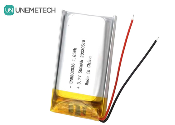 UNEMETECH 3.7V แบตเตอรี่พอลิมเมอร์ลิตยูไอน 500mAh แบตเตอรี่พอลิมเมอร์ลิตยู 802036 1.85Wh แบตเตอรี่ LiPo