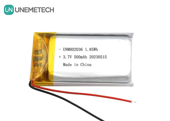 UNEMETECH 3.7V แบตเตอรี่พอลิมเมอร์ลิตยูไอน 500mAh แบตเตอรี่พอลิมเมอร์ลิตยู 802036 1.85Wh แบตเตอรี่ LiPo