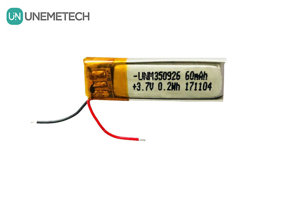 อายุการใช้งานมากกว่า 500 จังหวะ สามารถชาร์จใหม่ได้ 3.7V 60mAh แบตเตอรี่ไอออนลิตียม โพลิเมอร์ 350926 สําหรับหูฟัง