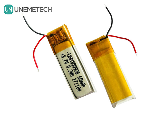 อายุการใช้งานมากกว่า 500 จังหวะ สามารถชาร์จใหม่ได้ 3.7V 60mAh แบตเตอรี่ไอออนลิตียม โพลิเมอร์ 350926 สําหรับหูฟัง