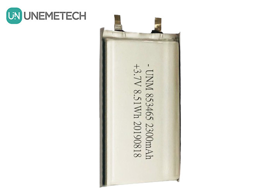 3.7V 2300mah แบตเตอรี่พอลิเมอร์ลิตียมเซลล์เดียว 853465 พร้อม IEC62133 สําหรับอุปกรณ์การแพทย์