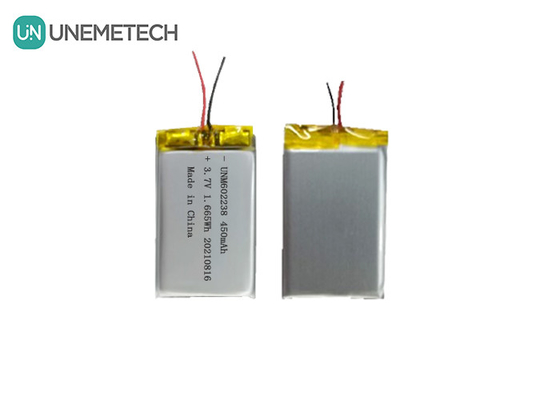 4.2V แบตเตอรี่พอลิเมอร์ลิตยูมแบบชาร์จใหม่ 602238 3.7V 450mAh สําหรับอุปกรณ์อิเล็กทรอนิกส์ผู้บริโภค