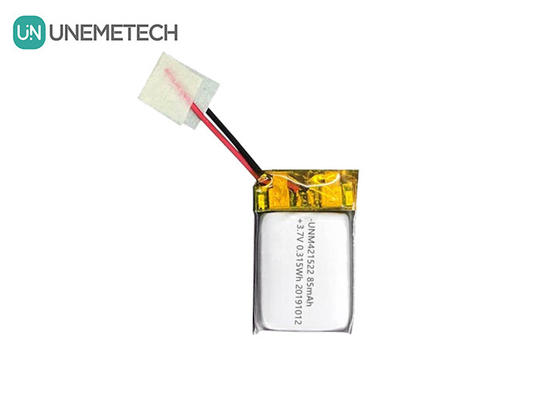 85mAh 3.7V แบตเตอรี่พอลิเมอร์ลิตียมขนาดเล็ก 421522 สามารถชาร์จใหม่ได้ด้วย PCM และสายนํา