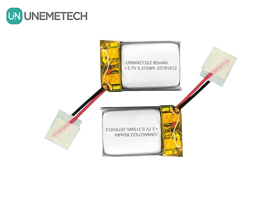 85mAh 3.7V แบตเตอรี่พอลิเมอร์ลิตียมขนาดเล็ก 421522 สามารถชาร์จใหม่ได้ด้วย PCM และสายนํา