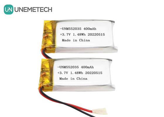 3.7V แบตเตอรี่พอลิเมอร์ลิตยูมไอออนแบบชาร์จใหม่ 552035 แบตเตอรี่ Li Po 400mAh สําหรับอุปกรณ์ไร้สาย
