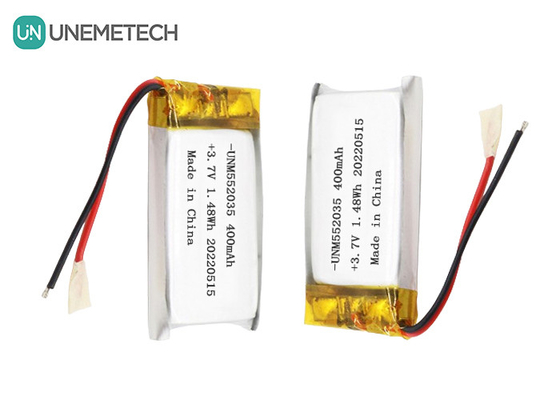 3.7V แบตเตอรี่พอลิเมอร์ลิตยูมไอออนแบบชาร์จใหม่ 552035 แบตเตอรี่ Li Po 400mAh สําหรับอุปกรณ์ไร้สาย