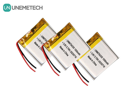 4.35V แบตเตอรี่ Lipo ความดันสูง 754335 3.8V 1500mAh แบตเตอรี่ลิตยูมพอลิเมอร์แบบชาร์จใหม่