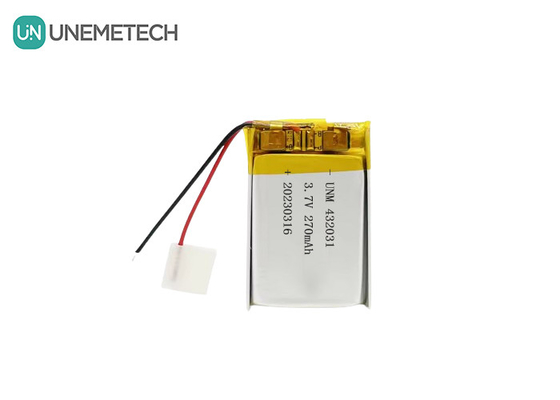 3.7V 270mAh 432031 แบตเตอรี่พอลิเมอร์ลิตยูสําหรับอุปกรณ์อิเล็กทรอนิกส์