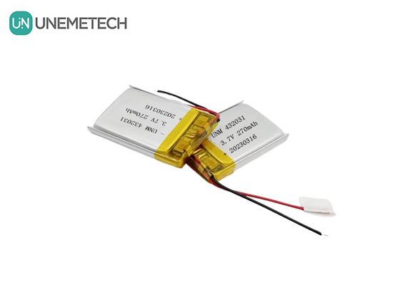 3.7V 270mAh 432031 แบตเตอรี่พอลิเมอร์ลิตยูสําหรับอุปกรณ์อิเล็กทรอนิกส์
