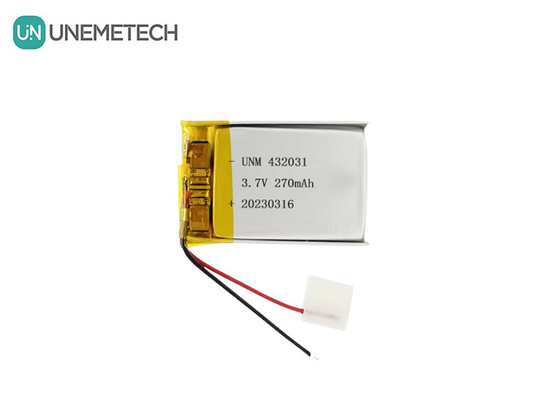 3.7V 270mAh 432031 แบตเตอรี่พอลิเมอร์ลิตยูสําหรับอุปกรณ์อิเล็กทรอนิกส์