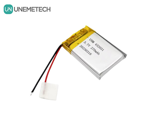 3.7V 270mAh 432031 แบตเตอรี่พอลิเมอร์ลิตยูสําหรับอุปกรณ์อิเล็กทรอนิกส์