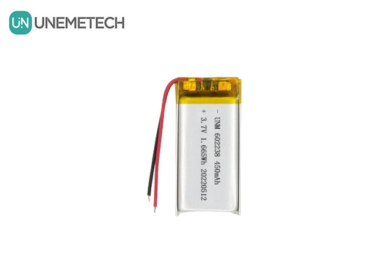 แบตเตอรี่โพลีเมอร์ไอออนลิตยูม 602238 3.7V 450mAh แบตเตอรี่ไอออนลิตยูม สามารถชาร์จใหม่ได้ สําหรับเครื่องติดตามสัตว์เลี้ยง