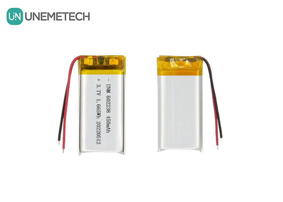 แบตเตอรี่โพลีเมอร์ไอออนลิตยูม 602238 3.7V 450mAh แบตเตอรี่ไอออนลิตยูม สามารถชาร์จใหม่ได้ สําหรับเครื่องติดตามสัตว์เลี้ยง