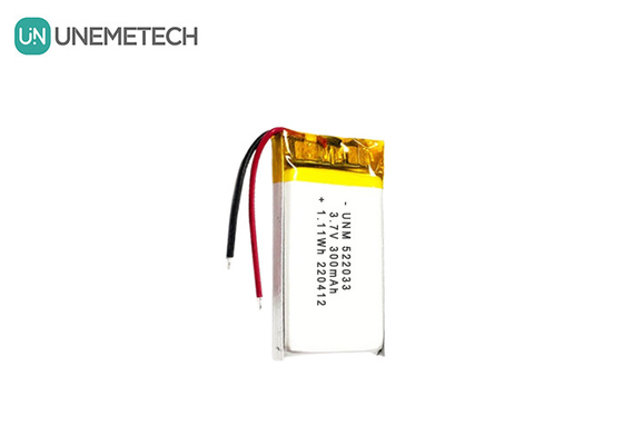 3.7V 300mAh 522033 แบตเตอรี่พอลิเมอร์ลิตยอนแบบจําเพาะแบบยืดหยุ่นสําหรับนาฬิกาสมาร์ท