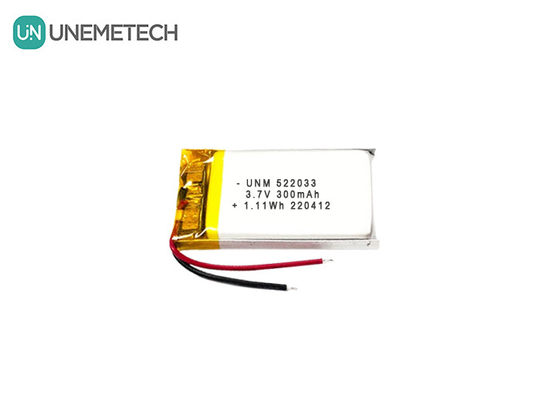 3.7V 300mAh 522033 แบตเตอรี่พอลิเมอร์ลิตยอนแบบจําเพาะแบบยืดหยุ่นสําหรับนาฬิกาสมาร์ท