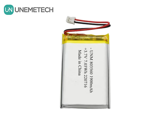 แบตเตอรี่พอลิเมอร์ลิตยูมยืดหยุ่นที่สามารถชาร์จใหม่ได้ 3.7V 1900mAh 803560 สําหรับไฟฟัน