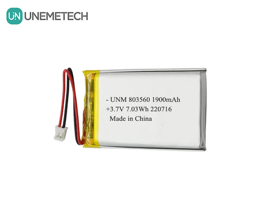 แบตเตอรี่พอลิเมอร์ลิตยูมยืดหยุ่นที่สามารถชาร์จใหม่ได้ 3.7V 1900mAh 803560 สําหรับไฟฟัน