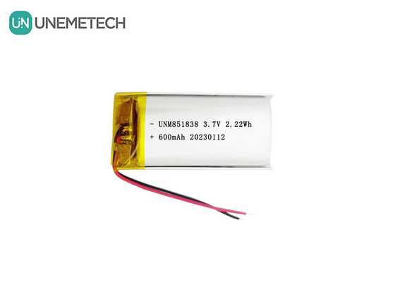 600mAh แบตเตอรี่ Li Polymer สามารถชาร์จได้ 851838 3.7V แบตเตอรี่ Lipo ที่กําหนดเอง