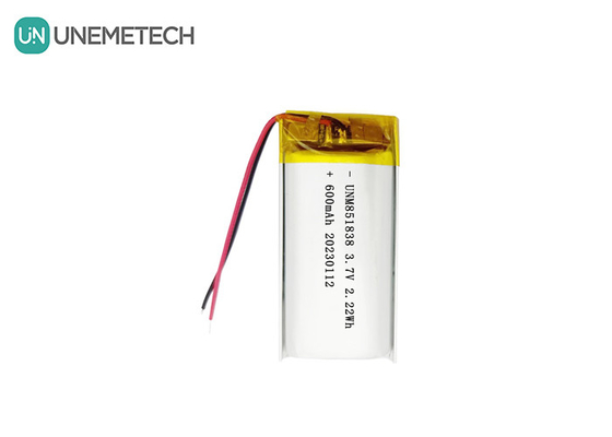 600mAh แบตเตอรี่ Li Polymer สามารถชาร์จได้ 851838 3.7V แบตเตอรี่ Lipo ที่กําหนดเอง