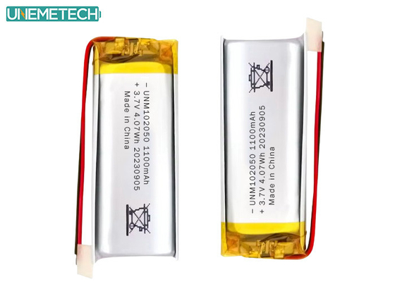 แบตเตอรี่ Lipo ที่กําหนดเอง 102050 3.7 V 1100mAh แบตเตอรี่ Li Polymer Pack พร้อมการอนุมัติ CE