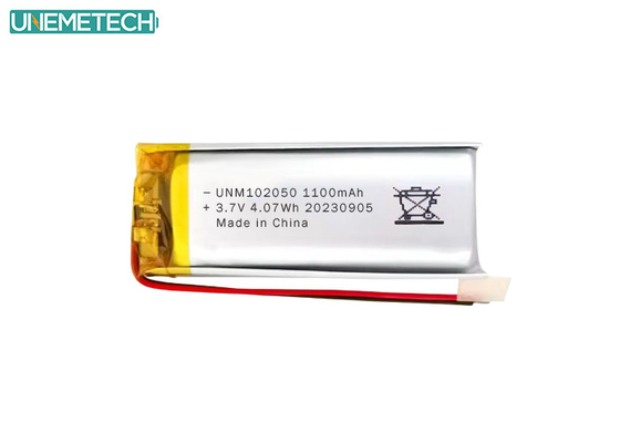 แบตเตอรี่ Lipo ที่กําหนดเอง 102050 3.7 V 1100mAh แบตเตอรี่ Li Polymer Pack พร้อมการอนุมัติ CE