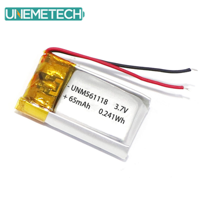 3.7V 65mAh 561118 แบตเตอรี่พอลิเมอร์ลิตยูมที่สามารถชาร์จใหม่ได้ สําหรับหูฟัง